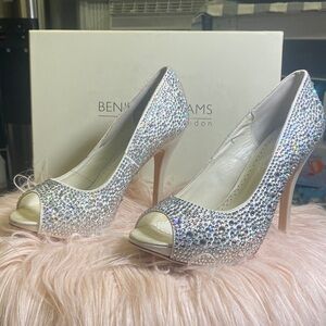 Bene Dreams Silver Crystal Peep-Toe Heels